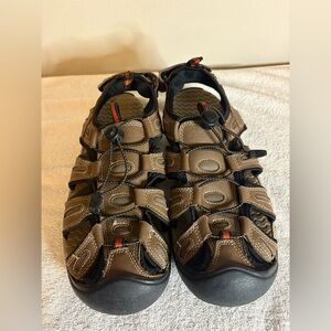 Eddie Bauer Tommy Leather Sandals Men Size 11 Bump Toe Hiking Brown Bungee Strap